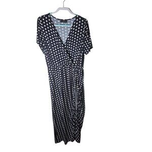 Lane Bryant Womens Navy & White Polka Dot Wrap Dress Size 14/16